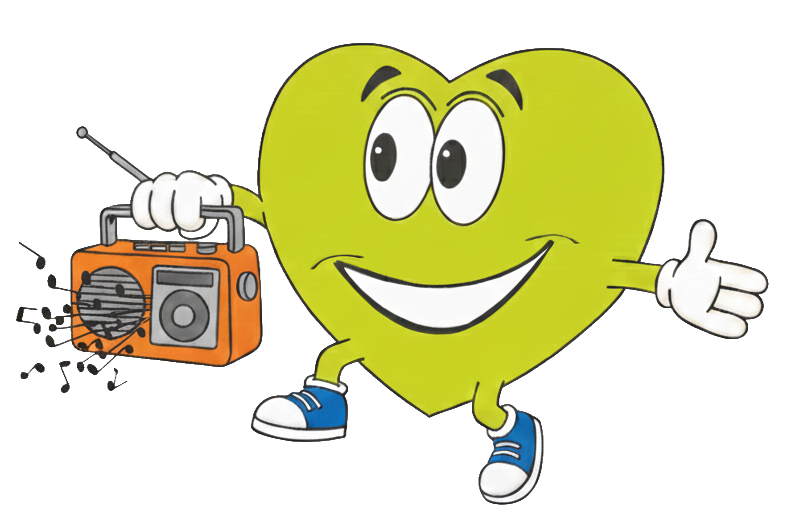 Sicheres Herz Maskottchen mit Radio